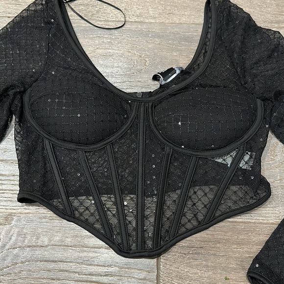 Sincerely Jules NWT Black Sheer Long Sleeve Bustier - Picture 8 of 11